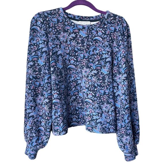Maison d’Amelie Puff Long Sleeve Paisley Floral Blue Sweatshirt Size L - Picture 1 of 5